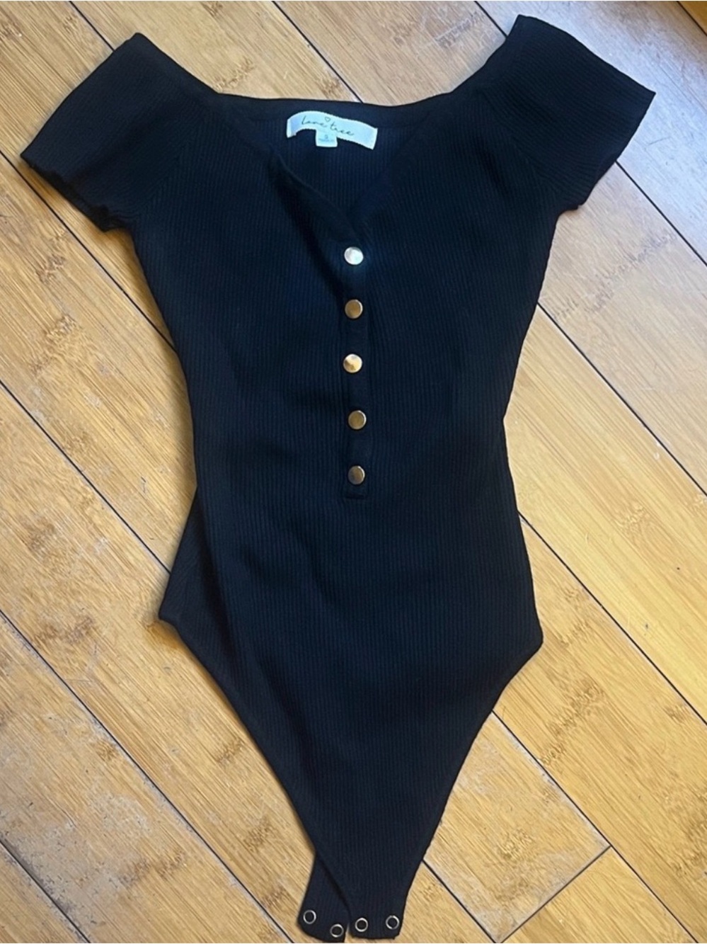 Black Bodysuit with Gold Buttons
